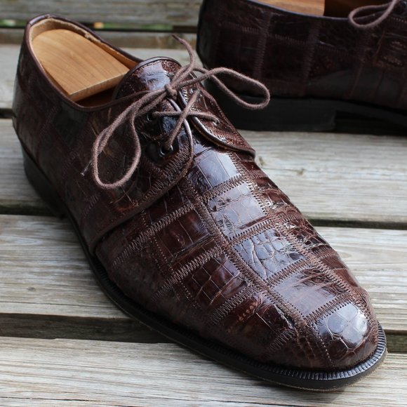 Genuine Crocodile Skin Patchwork Derby, David Eden, Men's 8.5 US, EUC - Picture 2 of 15